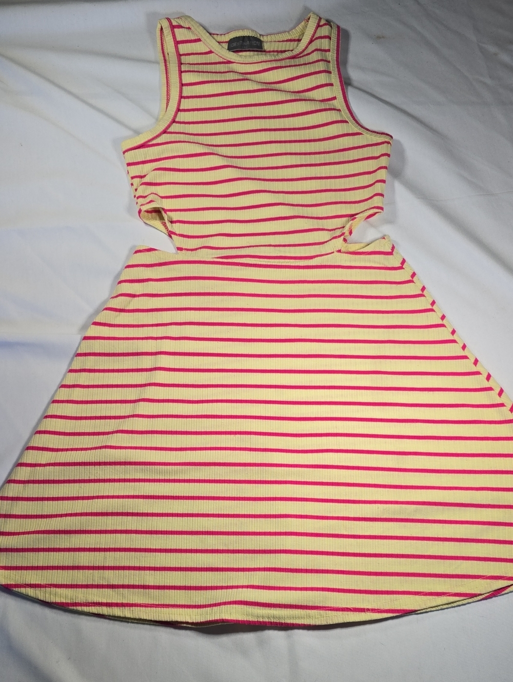 Girls' Yellow and Pink Striped Cutout Tank Dress